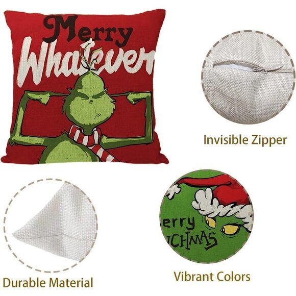 18x18 Inch Set of 4 Xmas Christmas Decorations Grichmas Winter Pillows Covers - Picture 3 of 7